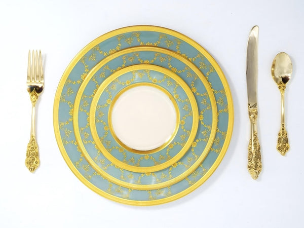 Lenox Lenox Westport Vintage China Set for 8 Guests 24kt Gold Gilded Antique Dinnerware Set Sage Green and Gold Dinner Plates Teacups Teal Celadon - China Set ClassyTea