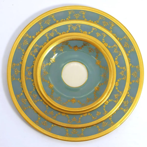 Lenox Lenox Westport Vintage China Set for 8 Guests 24kt Gold Gilded Antique Dinnerware Set Sage Green and Gold Dinner Plates Teacups Teal Celadon - China Set ClassyTea