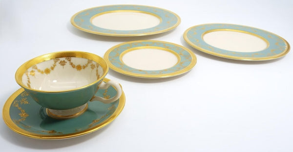 Lenox Lenox Westport Vintage China Set for 8 Guests 24kt Gold Gilded Antique Dinnerware Set Sage Green and Gold Dinner Plates Teacups Teal Celadon - China Set ClassyTea