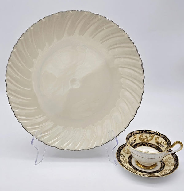 Lenox Lenox Weatherly 12" Chop Plate (Round Platter) - Vintage Fine China Swirled Cream with Platinum Trim, Thanksgiving Dinnerware, Discontinued - Circular Serving Platter ClassyTea