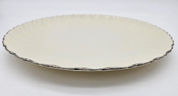 Lenox Lenox Weatherly 12" Chop Plate (Round Platter) - Vintage Fine China Swirled Cream with Platinum Trim, Thanksgiving Dinnerware, Discontinued - Circular Serving Platter ClassyTea