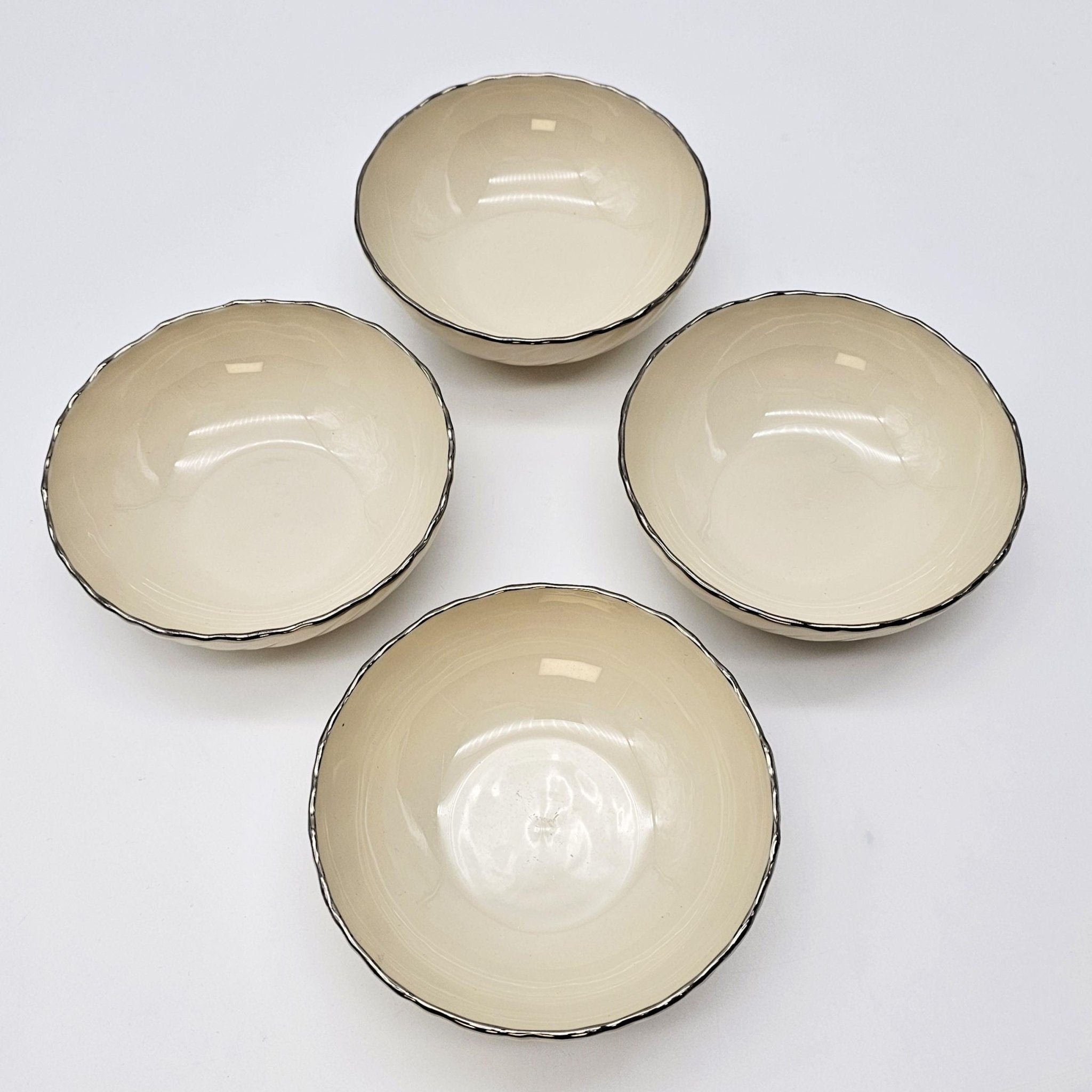Lenox Lenox Weatherly 4 - Piece Fruit Bowls Set – Service for 4, Ivory Fine Bone China Platinum Trim, Elegant Formal Dining, Discontinued Lenox - Fruit/Dessert Bowl ClassyTea