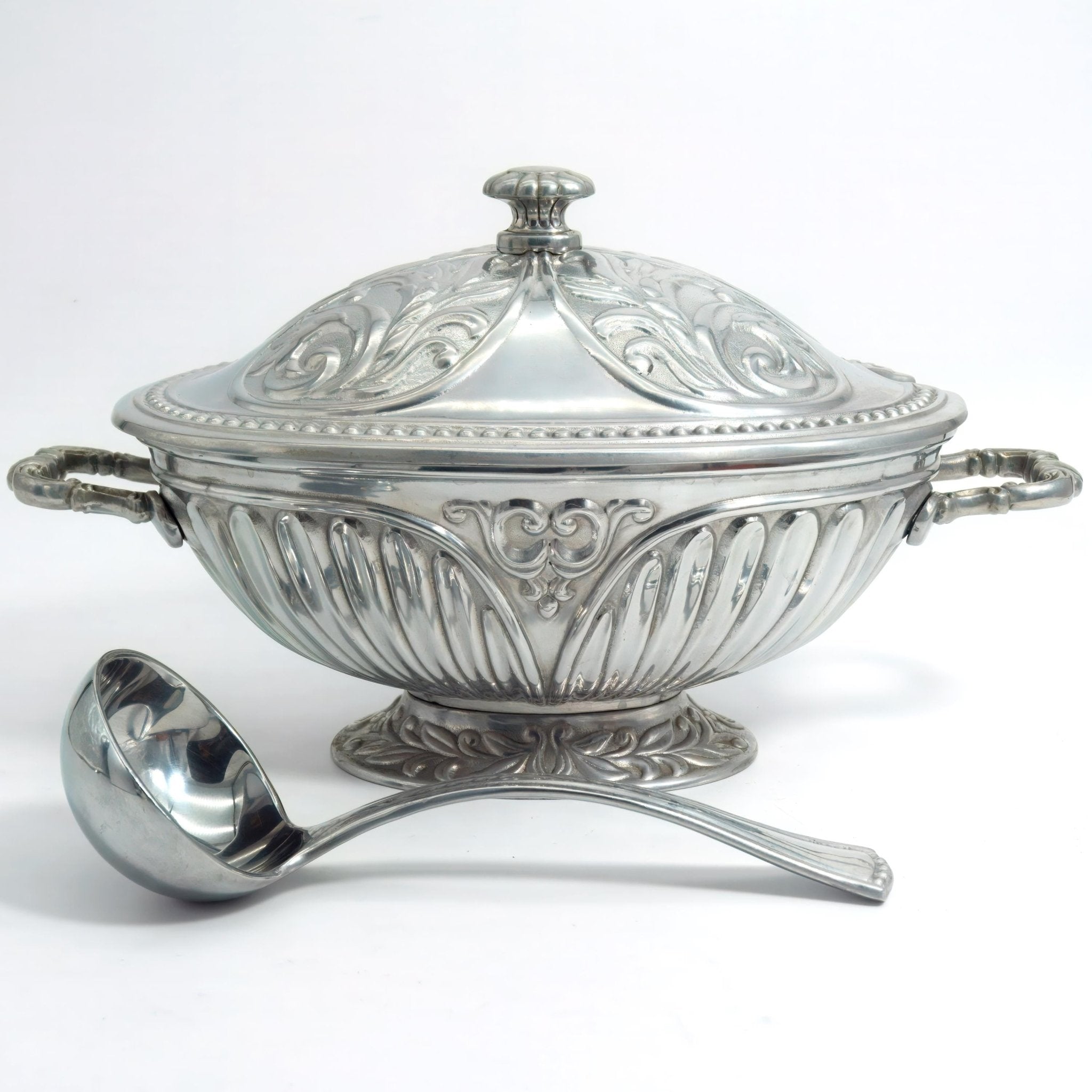 Lenox Pewter Soup Tureen w/ Ladle Set | Lenox Butlers Pantry Vintage Serving Bowl Brushed Silver Aluminum Sauce Victorian Punch USA Presidential - Metal Tureen ClassyTea