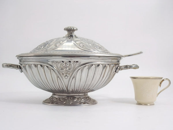 Lenox Pewter Soup Tureen w/ Ladle Set | Lenox Butlers Pantry Vintage Serving Bowl Brushed Silver Aluminum Sauce Victorian Punch USA Presidential - Metal Tureen ClassyTea