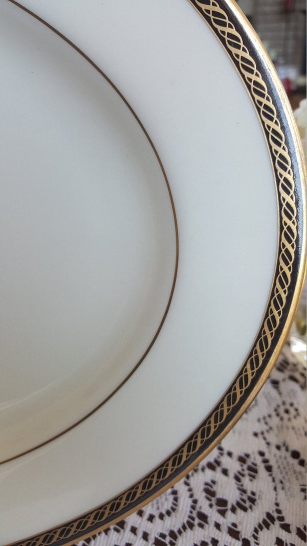 Lenox Lenox Tyler 15" Oval Serving Tray, Cream with Black Band Gold Ropes Gold Trim Luxury Dinnerware China Set - Oval Serving Platter ClassyTea