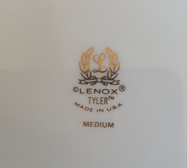 Lenox Lenox Tyler 15" Oval Serving Tray, Cream with Black Band Gold Ropes Gold Trim Luxury Dinnerware China Set - Oval Serving Platter ClassyTea