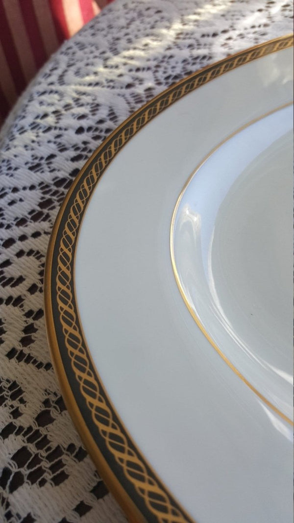 Lenox Lenox Tyler 15" Oval Serving Tray, Cream with Black Band Gold Ropes Gold Trim Luxury Dinnerware China Set - Oval Serving Platter ClassyTea