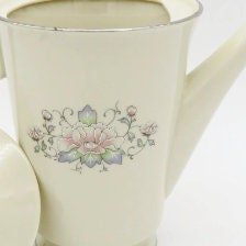 Lenox Lenox Charleston Coffee/Tea Set for 6 Guests| Coffee Pot, Cups, Sugar, and Creamer | Floral Pink Rose Peonies, Cream Color | Platinum Trim - Tea Set ClassyTea
