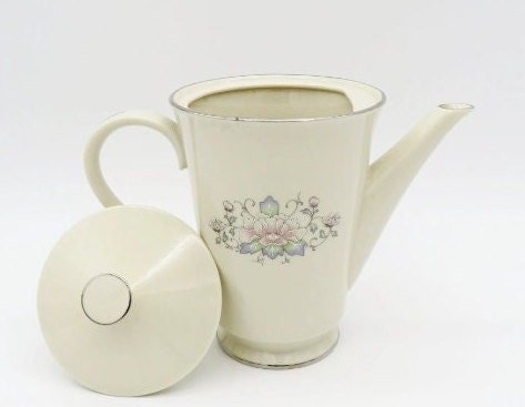 Lenox Lenox Charleston Coffee/Tea Set for 6 Guests| Coffee Pot, Cups, Sugar, and Creamer | Floral Pink Rose Peonies, Cream Color | Platinum Trim - Tea Set ClassyTea