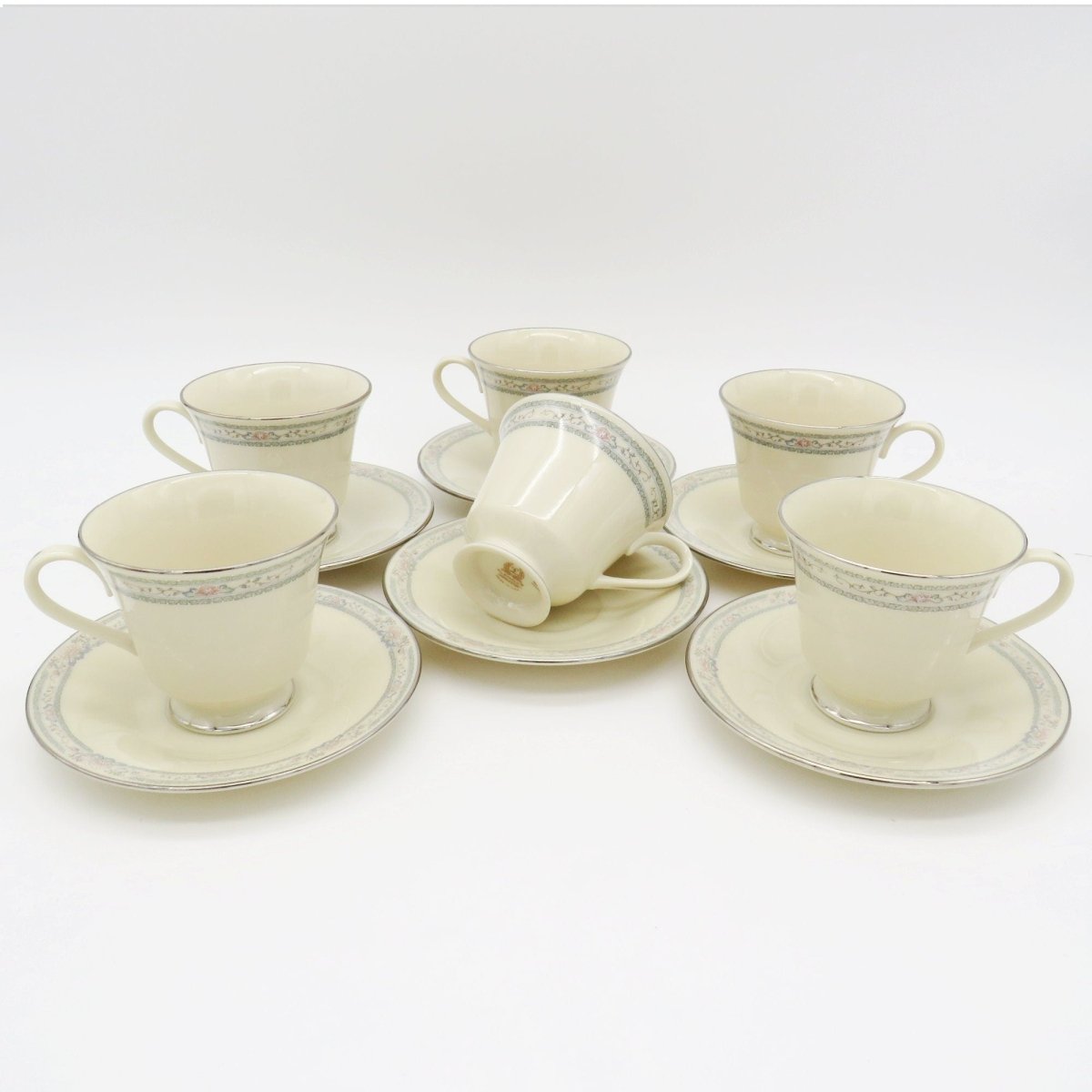 Lenox Lenox Charleston Coffee/Tea Set for 6 Guests| Coffee Pot, Cups, Sugar, and Creamer | Floral Pink Rose Peonies, Cream Color | Platinum Trim - Tea Set ClassyTea