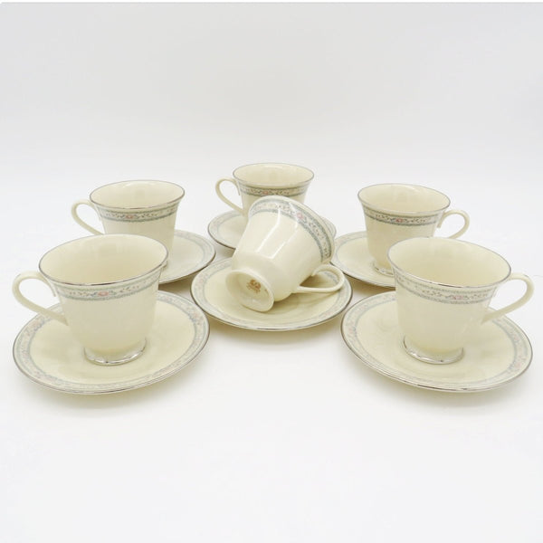 Lenox Lenox Charleston Coffee/Tea Set for 6 Guests| Coffee Pot, Cups, Sugar, and Creamer | Floral Pink Rose Peonies, Cream Color | Platinum Trim - Tea Set ClassyTea