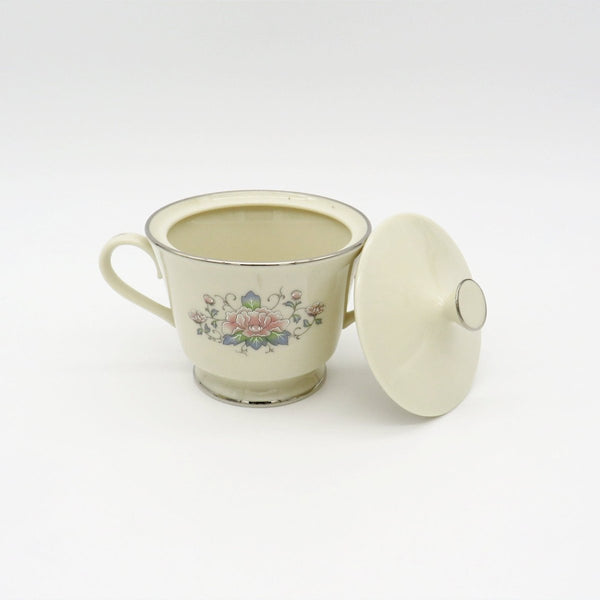 Lenox Lenox Charleston Coffee/Tea Set for 6 Guests| Coffee Pot, Cups, Sugar, and Creamer | Floral Pink Rose Peonies, Cream Color | Platinum Trim - Tea Set ClassyTea
