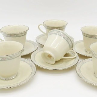 Lenox Lenox Charleston Coffee/Tea Set for 6 Guests| Coffee Pot, Cups, Sugar, and Creamer | Floral Pink Rose Peonies, Cream Color | Platinum Trim - Tea Set ClassyTea