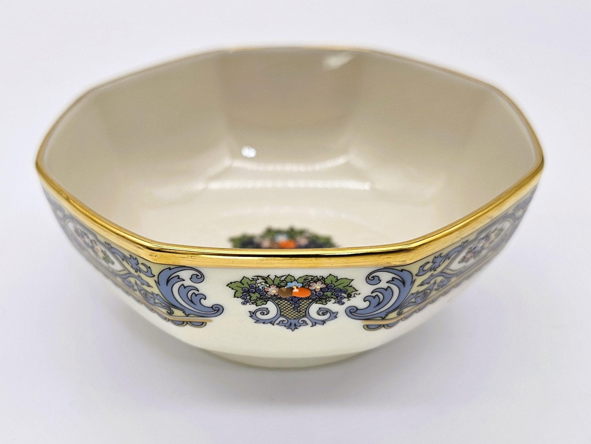 Lenox Lenox Autumn (Gold Back - Stamp) Presidential Collection | 5" Octagonal Vegetable Bowl | Fine China | Blue Scrolls, Fruit and Gold - Vegetable Bowl ClassyTea