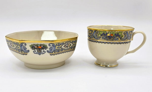 Lenox Lenox Autumn (Gold Back - Stamp) Presidential Collection | 5" Octagonal Vegetable Bowl | Fine China | Blue Scrolls, Fruit and Gold - Vegetable Bowl ClassyTea