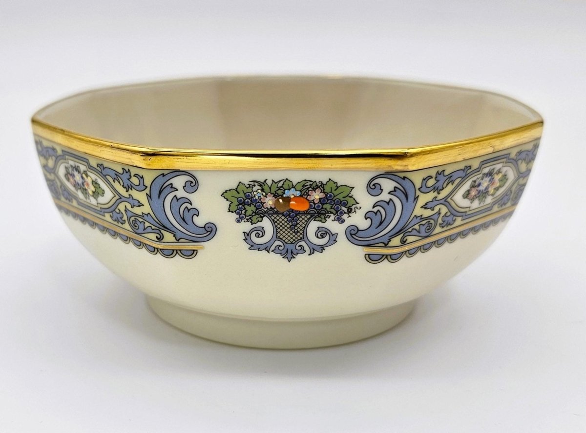 Lenox Lenox Autumn (Gold Back - Stamp) Presidential Collection | 5" Octagonal Vegetable Bowl | Fine China | Blue Scrolls, Fruit and Gold - Vegetable Bowl ClassyTea