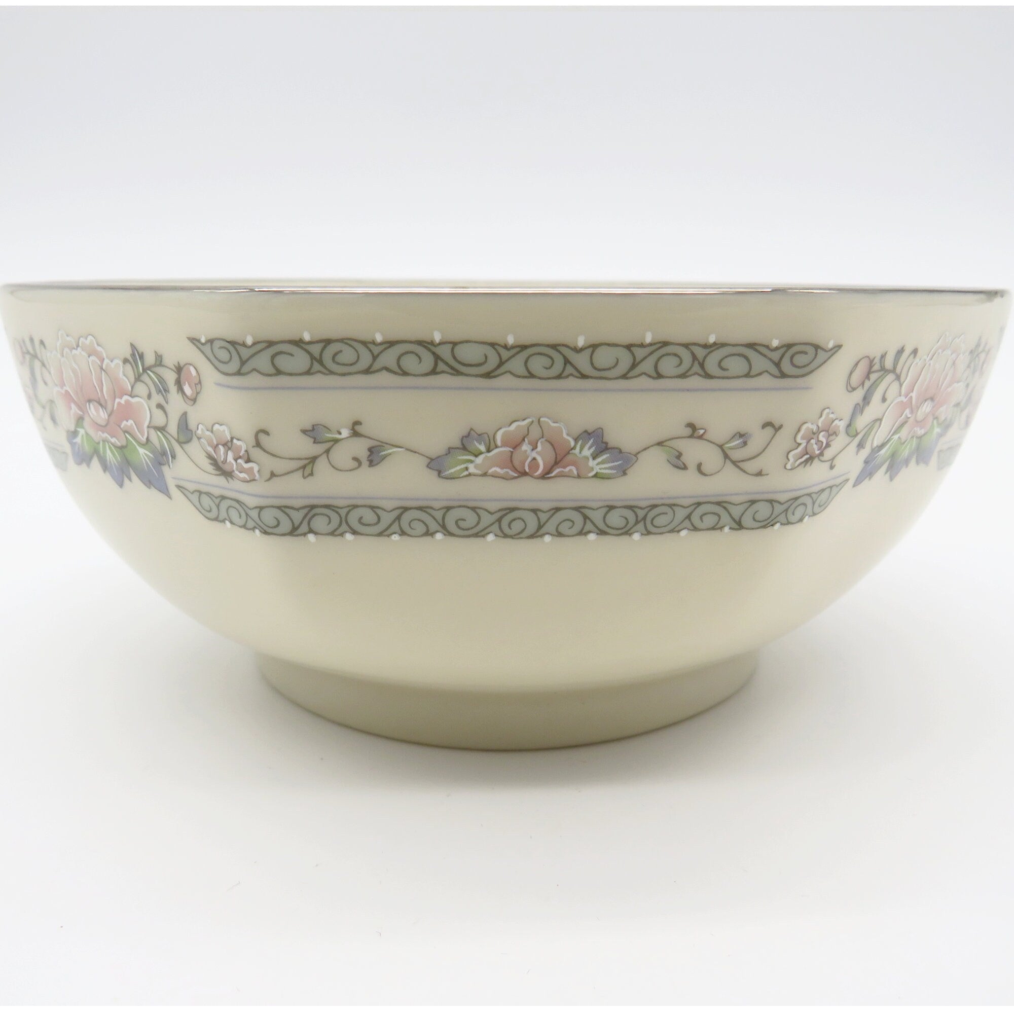 Lenox Lenox Charleston Octagonal Serving Bowl Fine China Set Cream Colors Floral Rose Peonies Platinum Trim Luxury Dinnerware Wedding Gift - Vegetable Bowl ClassyTea