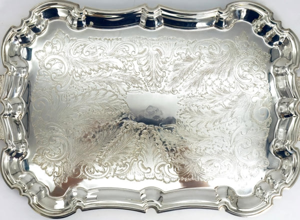 Leonard Extra Large Silver Plate Platter 24" | Ornate Serving Tray Rococo Coffee Table Tray Vintage Leonard Baroque Silverplate Display Piece 1960s - Silverplated Serving Platter ClassyTea