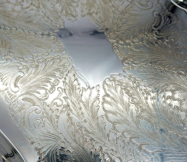 Leonard Extra Large Silver Plate Platter 24" | Ornate Serving Tray Rococo Coffee Table Tray Vintage Leonard Baroque Silverplate Display Piece 1960s - Silverplated Serving Platter ClassyTea