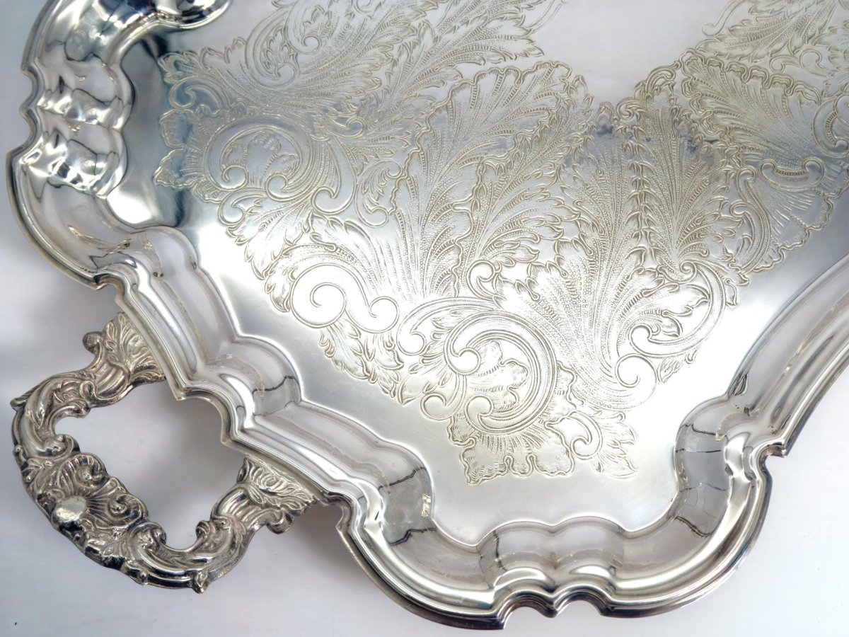 Leonard Extra Large Silver Plate Platter 24" | Ornate Serving Tray Rococo Coffee Table Tray Vintage Leonard Baroque Silverplate Display Piece 1960s - Silverplated Serving Platter ClassyTea