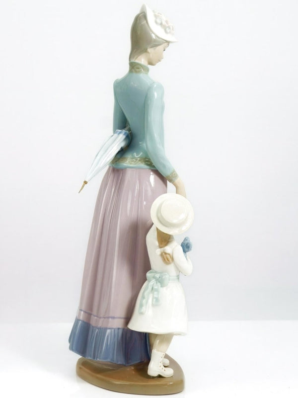 Lladro Large Lladro Porcelain Figurine Lady Walking with Girl 1353 | Mothers Day Gift for Wedding gift from aunt Graduation gift from mom Cabinet - Porcelain Figurine ClassyTea
