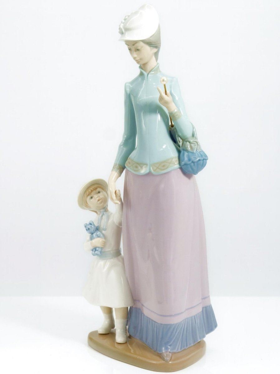 Lladro Large Lladro Porcelain Figurine Lady Walking with Girl 1353 | Mothers Day Gift for Wedding gift from aunt Graduation gift from mom Cabinet - Porcelain Figurine ClassyTea
