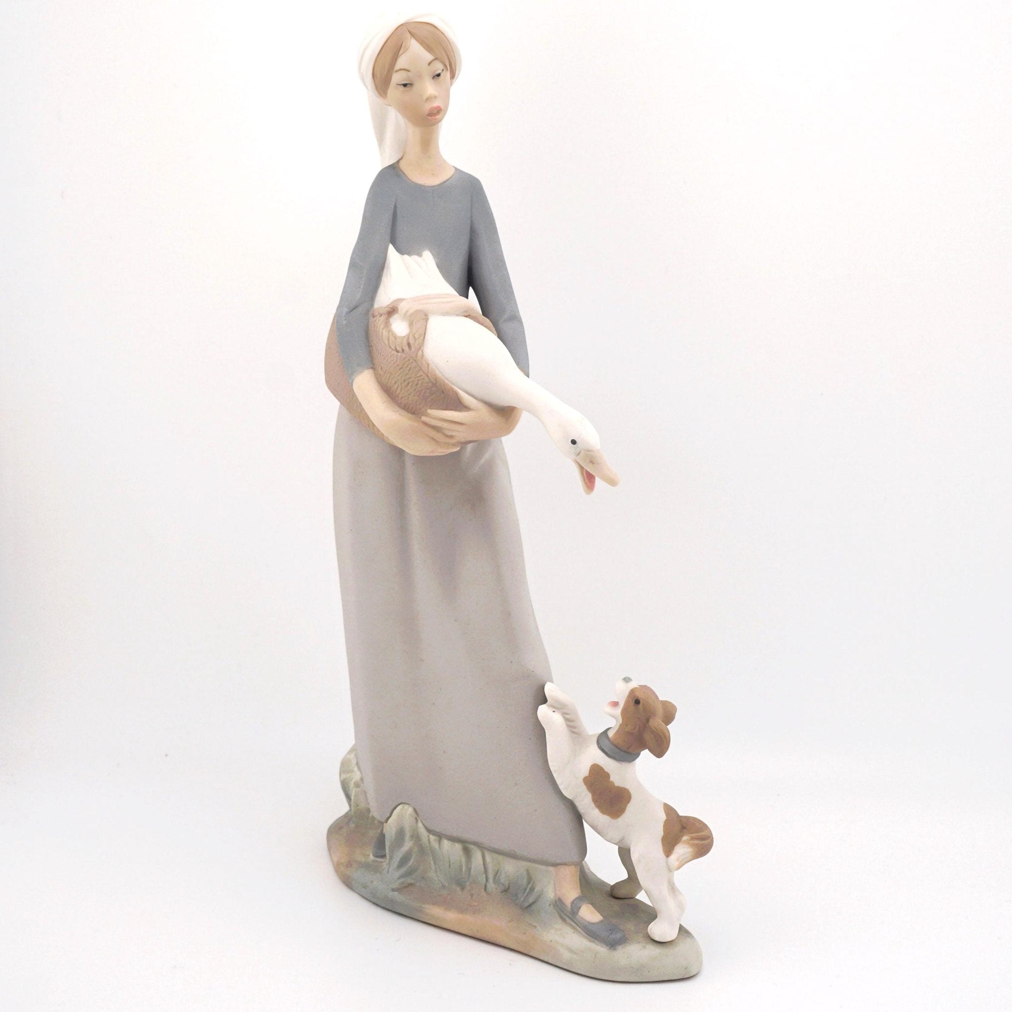 Lladro Lladro Girl with Goose and Dog figurine Matte porcelain Children with Animals collection Spanish art vintage gift for her collectible decor - Porcelain Figurine ClassyTea