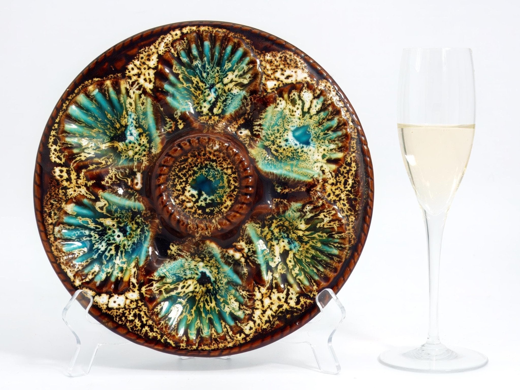 Marius Giuge Antique Oyster Plate For Beach House Decor | French Country Decor Lake House Vintage Oyster Plate Seafood Platter For Coastal Decor Majolica - Oyster Plate ClassyTea