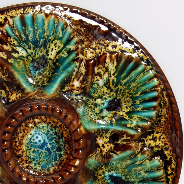 Marius Giuge Antique Oyster Plate For Beach House Decor | French Country Decor Lake House Vintage Oyster Plate Seafood Platter For Coastal Decor Majolica - Oyster Plate ClassyTea