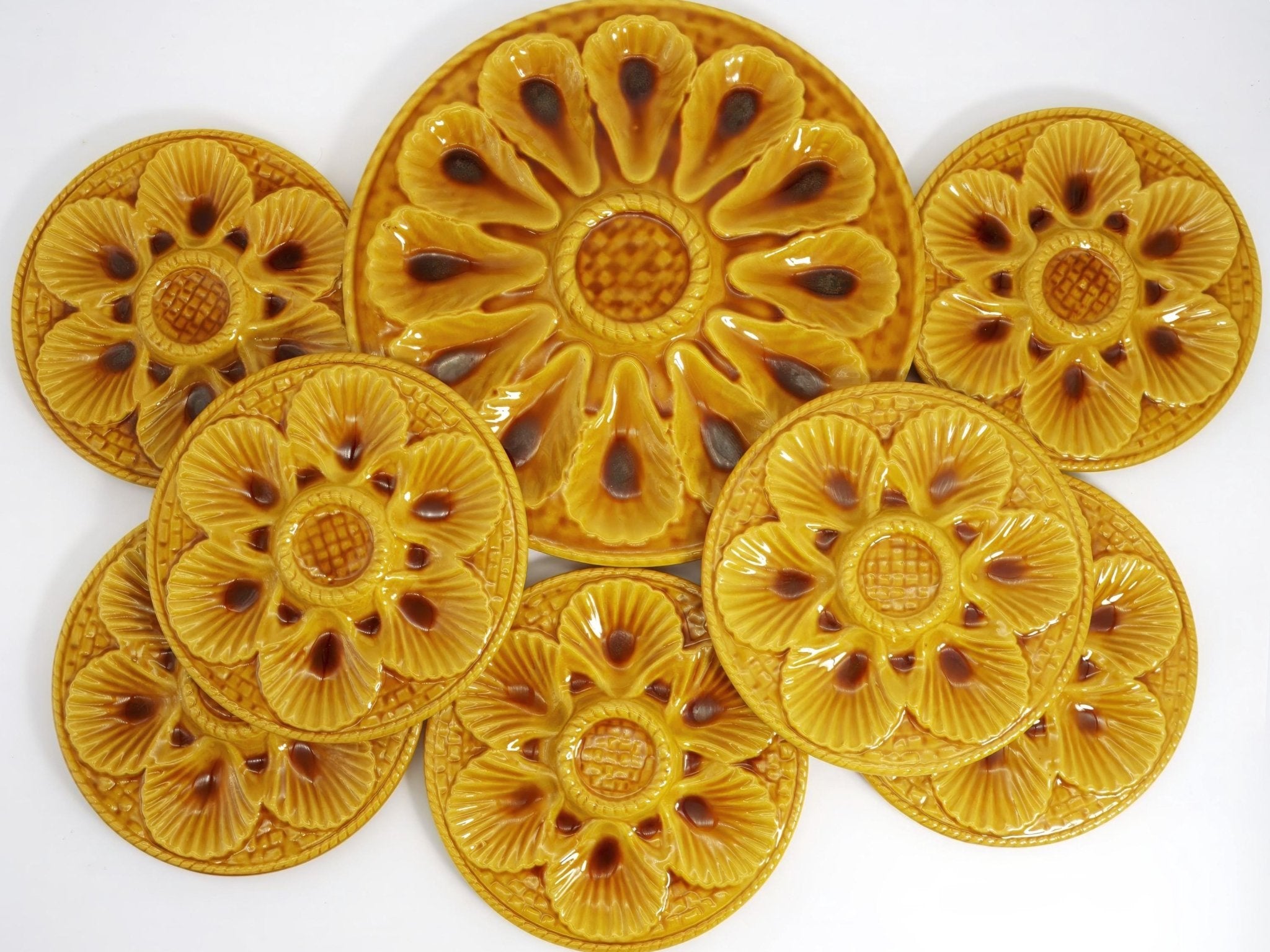 Marius Giuge Complete Vintage Oyster Plates Set w/ Extra Large Platter for Coastal Decor | Marius Giuge Vallauris French Farmhouse Amber Orange - Oyster Plate ClassyTea