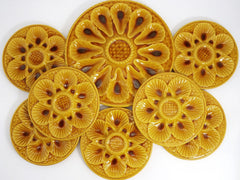 Marius Giuge Complete Vintage Oyster Plates Set w/ Extra Large Platter for Coastal Decor | Marius Giuge Vallauris French Farmhouse Amber Orange - Oyster Plate ClassyTea