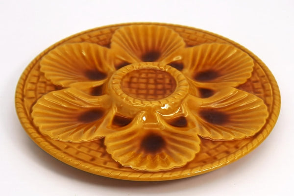 Marius Giuge Complete Vintage Oyster Plates Set w/ Extra Large Platter for Coastal Decor | Marius Giuge Vallauris French Farmhouse Amber Orange - Oyster Plate ClassyTea