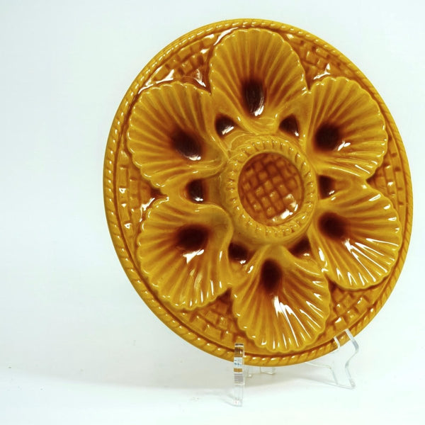 Marius Giuge Complete Vintage Oyster Plates Set w/ Extra Large Platter for Coastal Decor | Marius Giuge Vallauris French Farmhouse Amber Orange - Oyster Plate ClassyTea