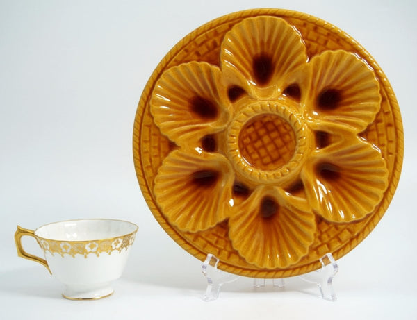Marius Giuge Vintage Oyster Plate for Coastal Tableware | Marius Giuge Vallauris French Farmhouse Amber Sunflower Vintage Ceramic Glazed 1960s Platter - Oyster Plate ClassyTea