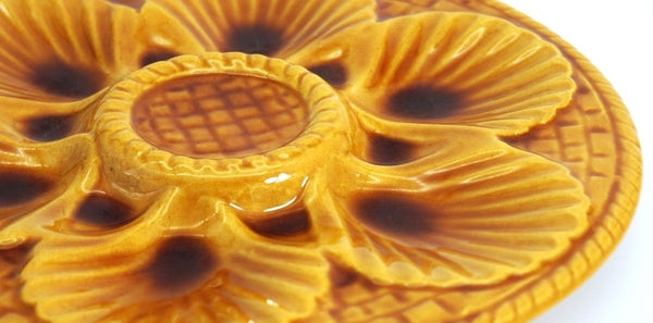 Marius Giuge Vintage Oyster Plate for Coastal Tableware | Marius Giuge Vallauris French Farmhouse Amber Sunflower Vintage Ceramic Glazed 1960s Platter - Oyster Plate ClassyTea