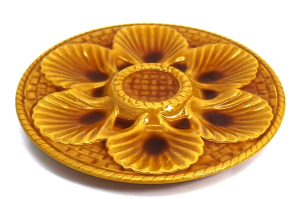 Marius Giuge Vintage Oyster Plate for Coastal Tableware | Marius Giuge Vallauris French Farmhouse Amber Sunflower Vintage Ceramic Glazed 1960s Platter - Oyster Plate ClassyTea