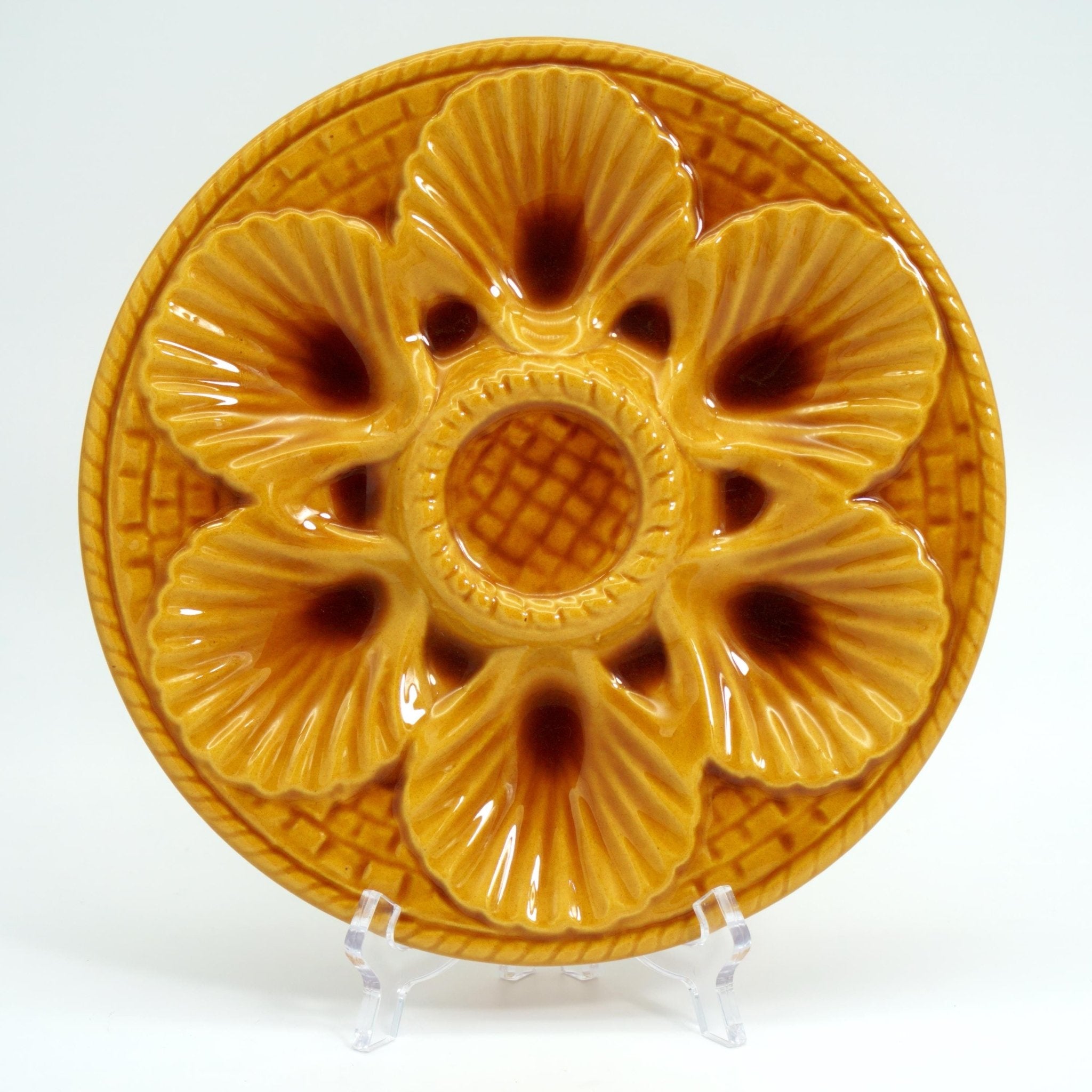 Marius Giuge Vintage Oyster Plate for Coastal Tableware | Marius Giuge Vallauris French Farmhouse Amber Sunflower Vintage Ceramic Glazed 1960s Platter - Oyster Plate ClassyTea