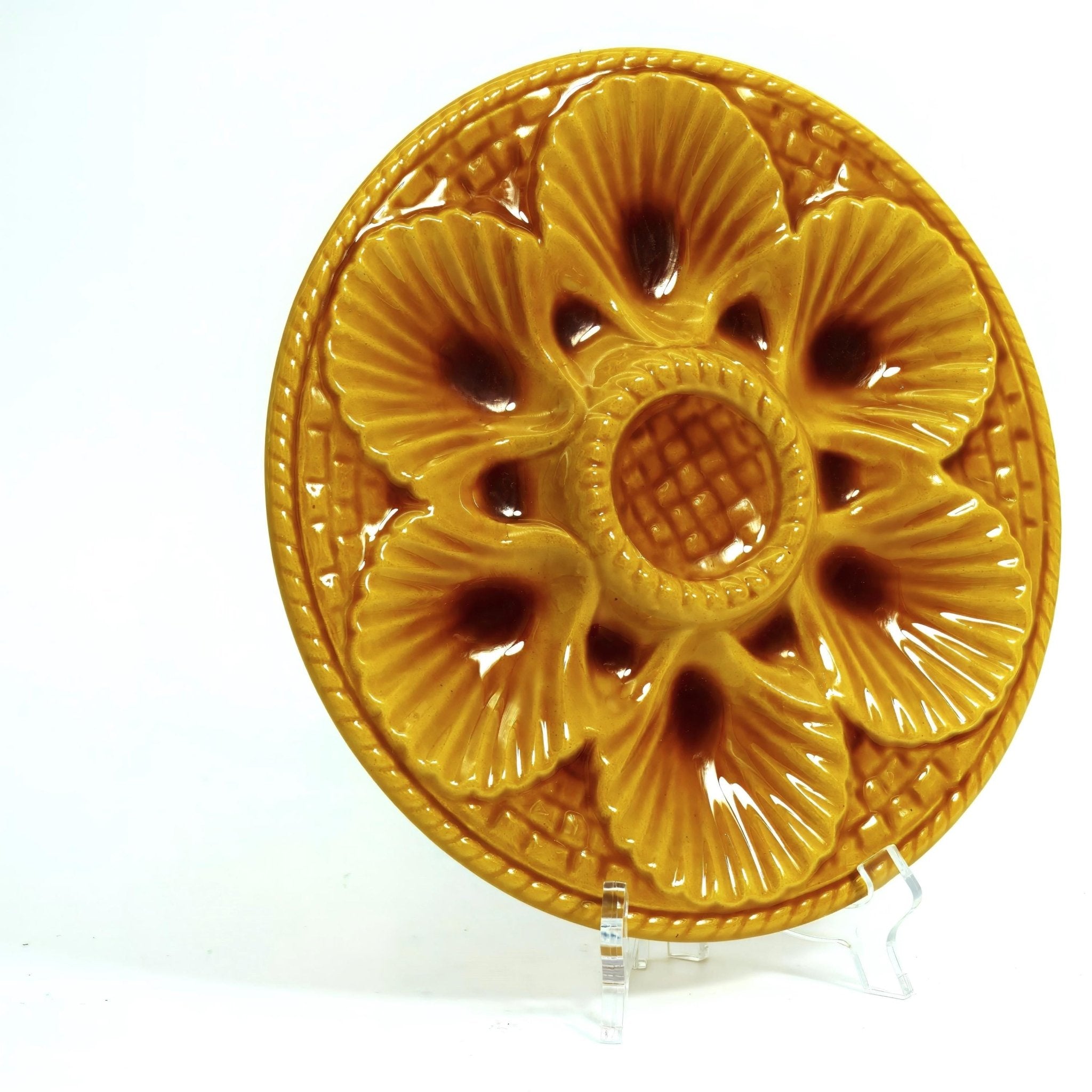 Marius Giuge Vintage Oyster Plate for Coastal Tableware | Marius Giuge Vallauris French Farmhouse Amber Sunflower Vintage Ceramic Glazed 1960s Platter - Oyster Plate ClassyTea