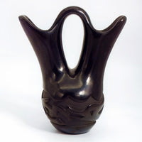 Mary Cain Signed Santa Clara Wedding Vase Native American Black Carved Vintage Pottery for Southwestern Decor Rustic Lodge Indigenous Art Collectible - Indigenous Vase ClassyTea