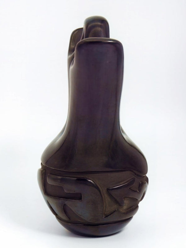 Mary Cain Signed Santa Clara Wedding Vase Native American Black Carved Vintage Pottery for Southwestern Decor Rustic Lodge Indigenous Art Collectible - Indigenous Vase ClassyTea