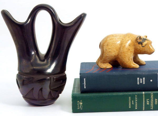 Mary Cain Signed Santa Clara Wedding Vase Native American Black Carved Vintage Pottery for Southwestern Decor Rustic Lodge Indigenous Art Collectible - Indigenous Vase ClassyTea