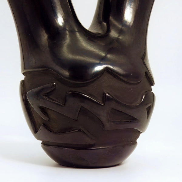 Mary Cain Signed Santa Clara Wedding Vase Native American Black Carved Vintage Pottery for Southwestern Decor Rustic Lodge Indigenous Art Collectible - Indigenous Vase ClassyTea