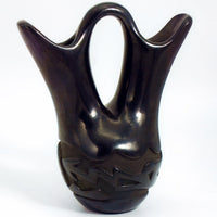 Mary Cain Signed Santa Clara Wedding Vase Native American Black Carved Vintage Pottery for Southwestern Decor Rustic Lodge Indigenous Art Collectible - Indigenous Vase ClassyTea