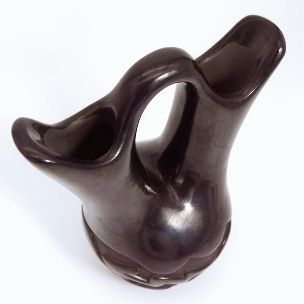 Mary Cain Signed Santa Clara Wedding Vase Native American Black Carved Vintage Pottery for Southwestern Decor Rustic Lodge Indigenous Art Collectible - Indigenous Vase ClassyTea