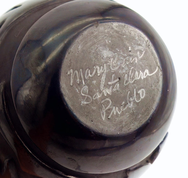 Mary Cain Signed Santa Clara Wedding Vase Native American Black Carved Vintage Pottery for Southwestern Decor Rustic Lodge Indigenous Art Collectible - Indigenous Vase ClassyTea
