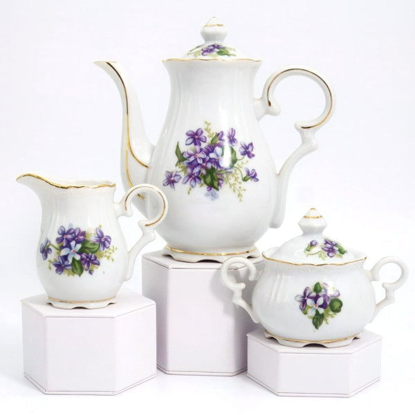 Metasco Vintage 1960s Tea Set with Purple and Gold Violets Fine China Tea Party Serveware Metasco Espresso Cup Set Japanese Dinnerware Easter Floral - Tea Set ClassyTea