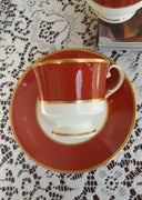 Mikasa 12 Piece MIKASA Egyptian Terracotta 6 Cup and 6 Saucer Bone China Set Red Rust Band Gold Trim on White Wedding Gift Luxury Afternoon Tea Set - 12 Piece MIKASA Egyptian Terracotta 6 Cup and 6 Saucer Bone China Set Red Rust Band Gold Trim on White Wedding Gift Luxury Afternoon Tea Set ClassyTea
