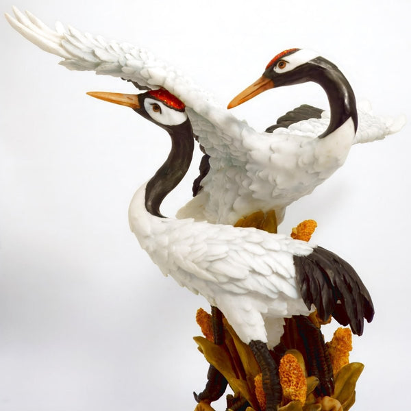 Montefiori Montefiori Whooping Cranes Statue Large Italian Bird Figurine Coastal Decor Lake House Decor Feng Shui Rustic Hunter lodge Decor Entry Way - Porcelain Sculpture ClassyTea