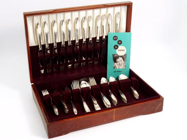 Nobility Plate Vintage Quadruple Silver Plated Flatware Set 64 Piece Nobility Reverie Silverware Set for 12 25th Anniversary Gift for Wedding Silverware - Silverplated Flatware Set ClassyTea