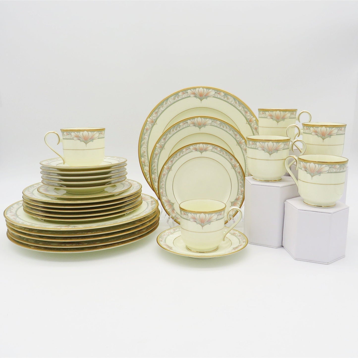 Noritake China Set for 4 Noritake Barrymore (20 - pieces) | Complete Dinnerware Set | Ivory, Cream, Pink White Flowers | Daughter in law wedding gift - China Set ClassyTea